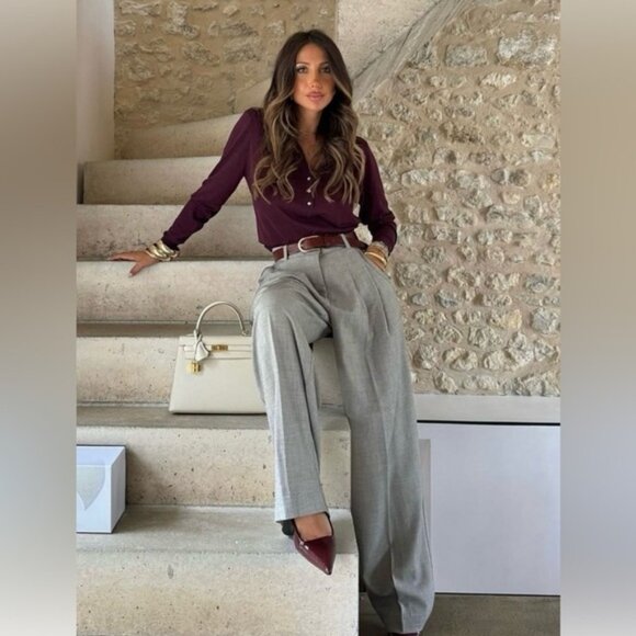 ZARA BUTTONED KNIT POLO TOP - Picture 2 of 9